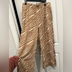 Brown and White Zebra Print Linen Pants